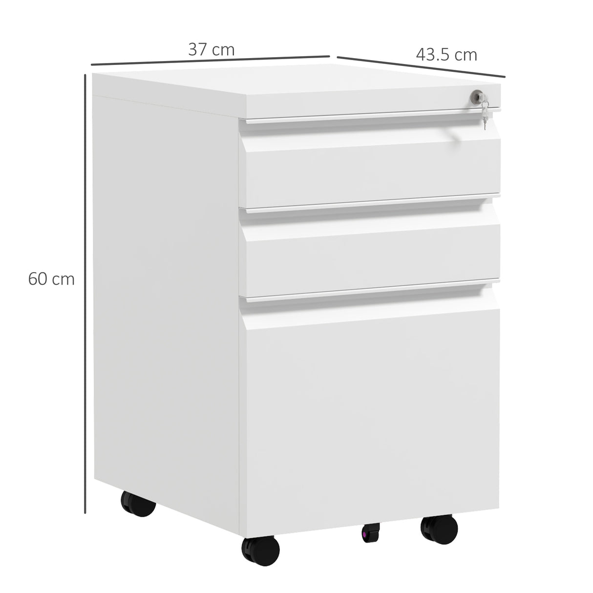 easycomfort easycomfort mobiletto da ufficio a 3 cassetti con barra regolabile e vassoio in acciaio 37x43 5x60 cm bianco