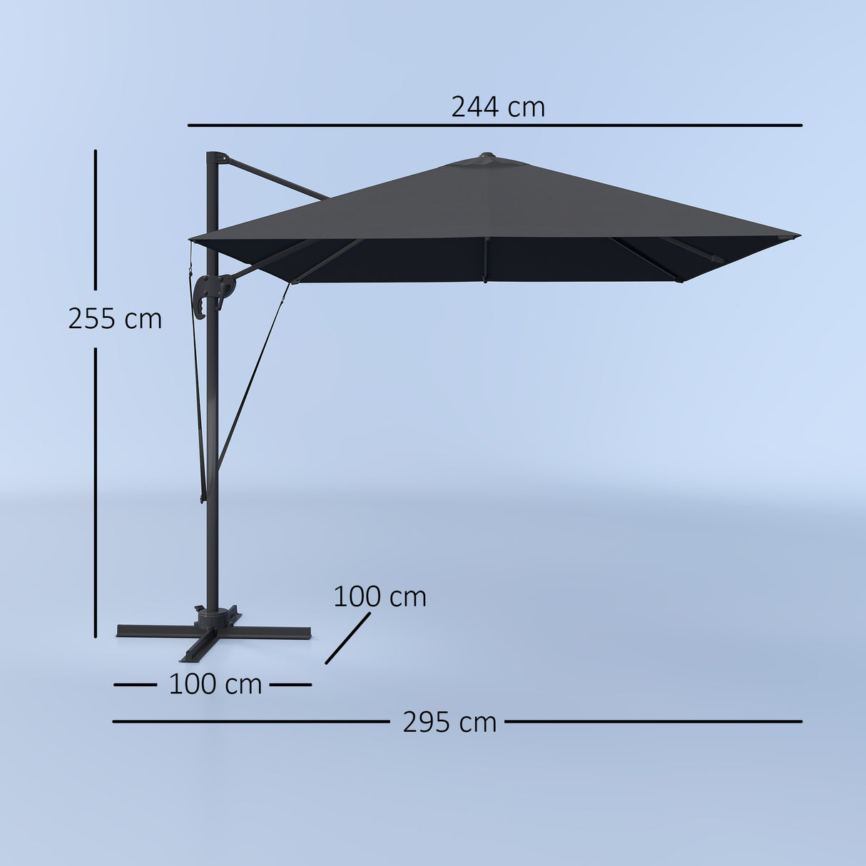 easycomfort easycomfort ombrellone da giardino 2 5x2 5 m a braccio girevole a 360 con manovella e base a croce grigio scuro