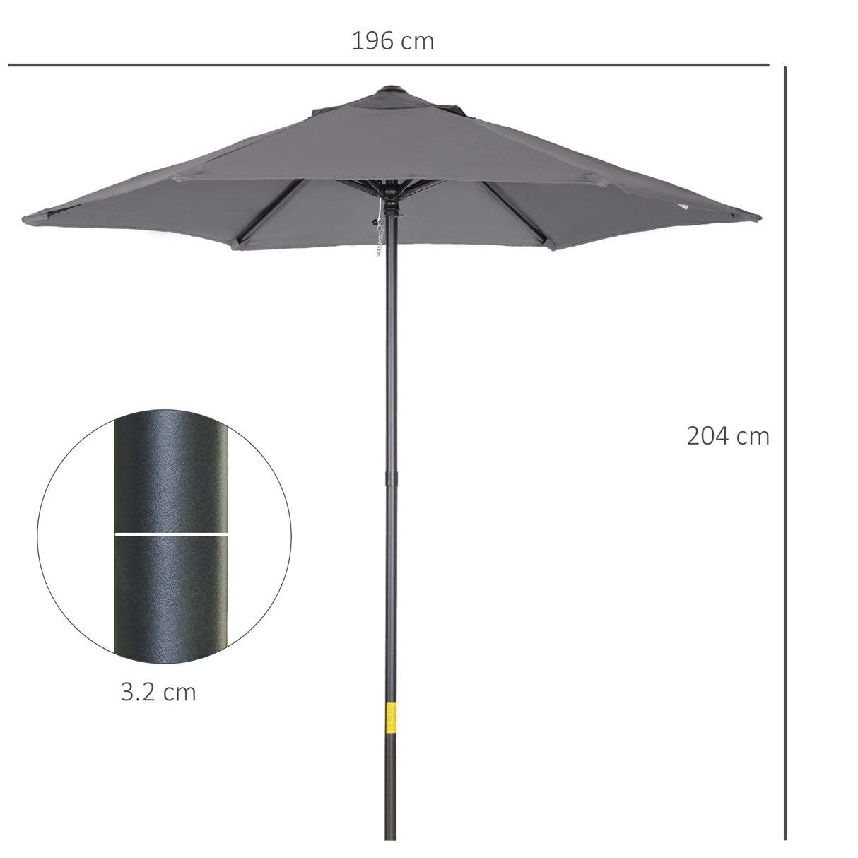 easycomfort easycomfort ombrellone da giardino 2x2 m a 6 stecche con presa daria in alluminio metallo e poliestere grigio scuro