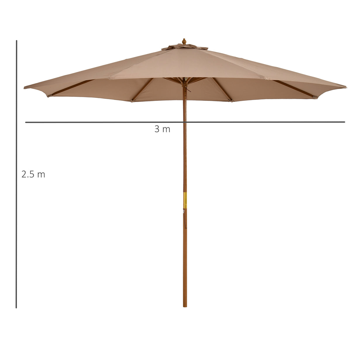 easycomfort easycomfort ombrellone da giardino 3 m con palo in legno 8 stecche e parasole in poliestere cachi