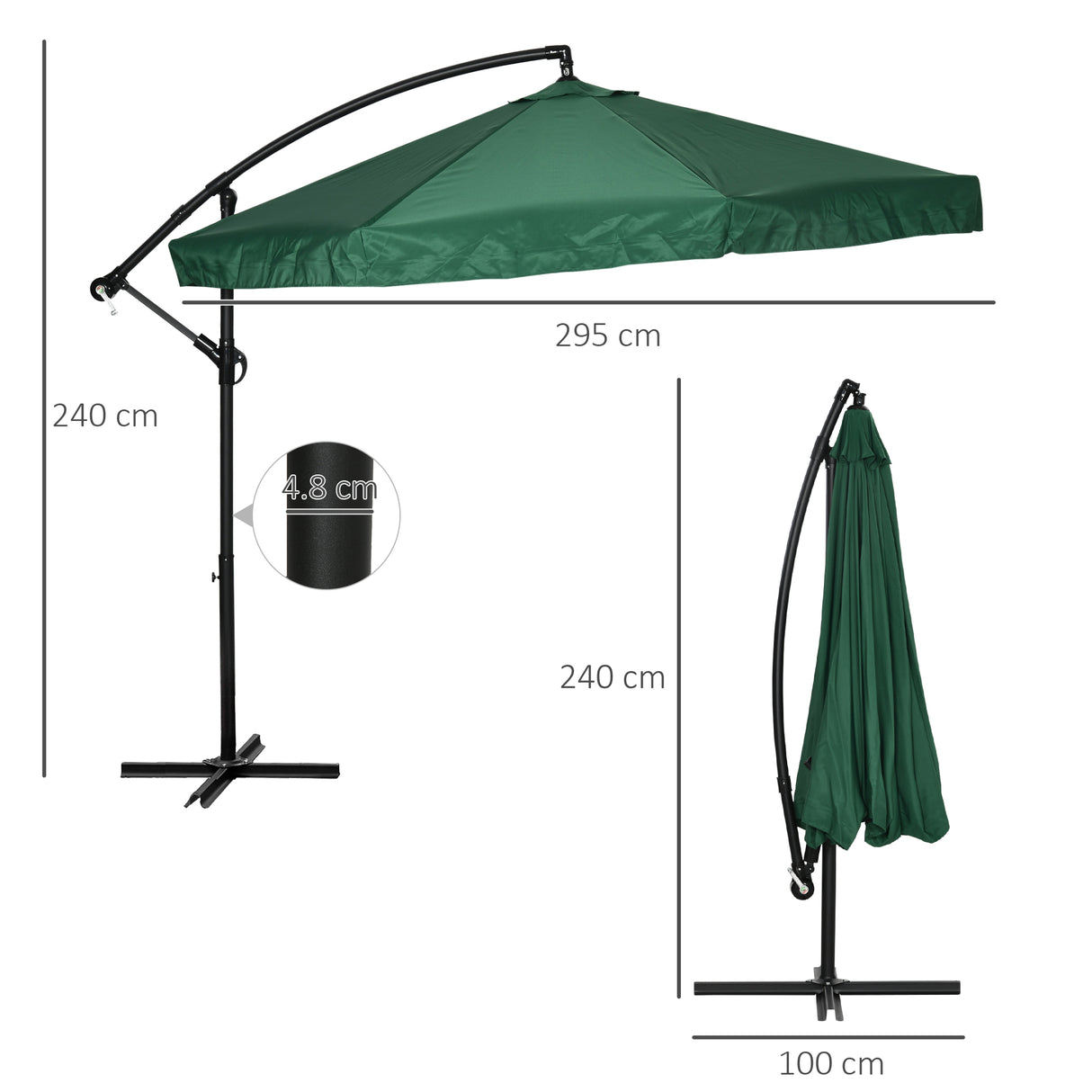 easycomfort easycomfort ombrellone da giardino 3x3 m con zanzariera apertura a manovella e base a croce verde