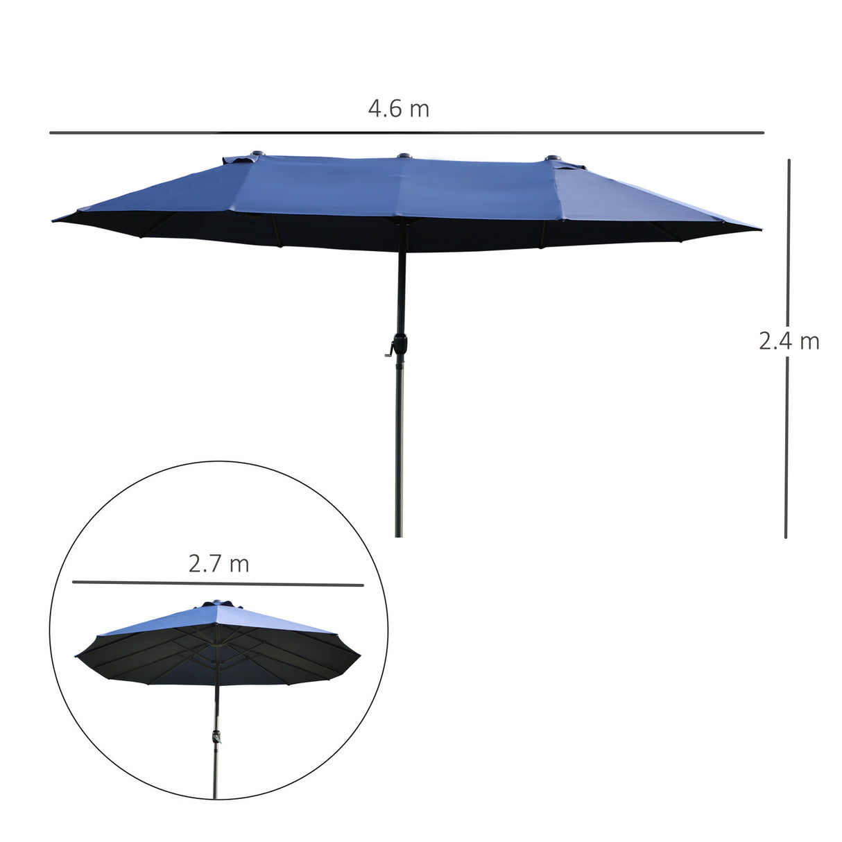 easycomfort easycomfort ombrellone da giardino doppio con apertura a manovella acciaio e poliestere 460x270x240 cm blu
