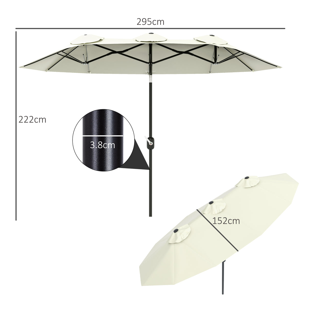 easycomfort easycomfort ombrellone da giardino doppio inclinabile con apertura a manovella 285x147x227cm beige