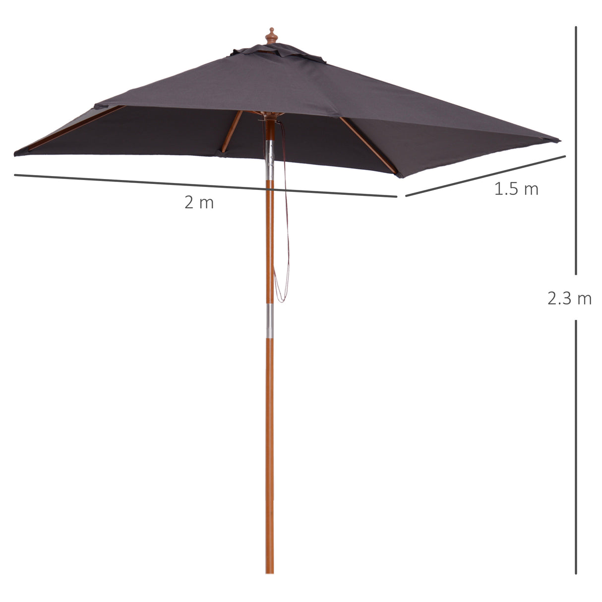 easycomfort easycomfort ombrellone da giardino inclinabile 2x1 5 m con 6 stecche e palo in legno di abete grigio scuro