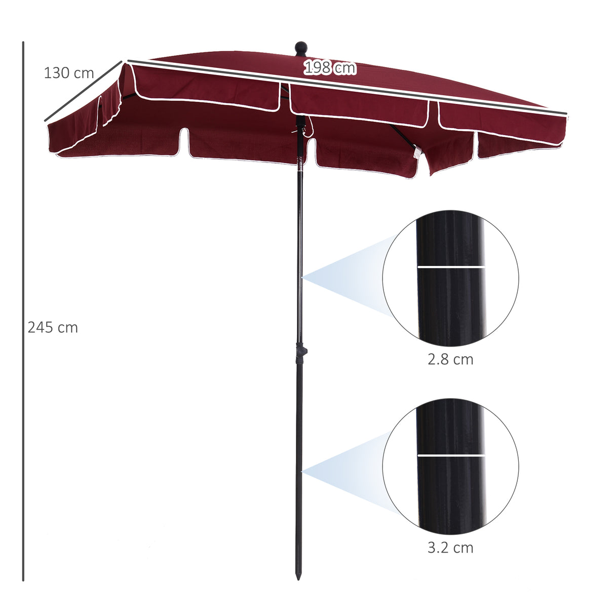 easycomfort easycomfort ombrellone da giardino rettangolare e regolabile con palo in alluminio 2x1 3x2 5 m rosso vino