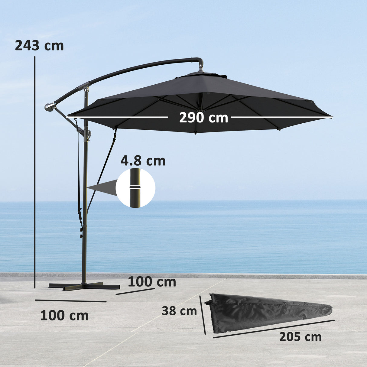 easycomfort easycomfort ombrellone da giardino rotondo inclinabile e girevole manovella e protezione upf 50 3 m grigio scuro