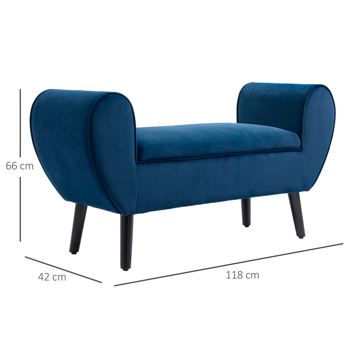 easycomfort easycomfort panca contenitore imbottita per interno in tessuto vellutato con braccioli 118x42x66cm blu