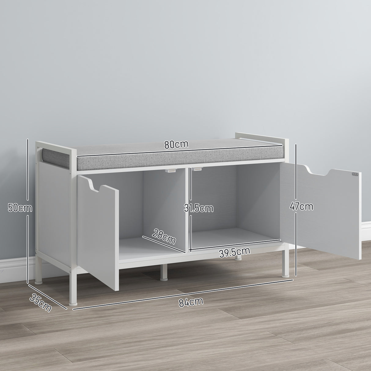 easycomfort easycomfort panca scarpiera a 2 armadietti con cuscino in tessuto effetto lino legno e acciaio 84x35x50 cm bianco