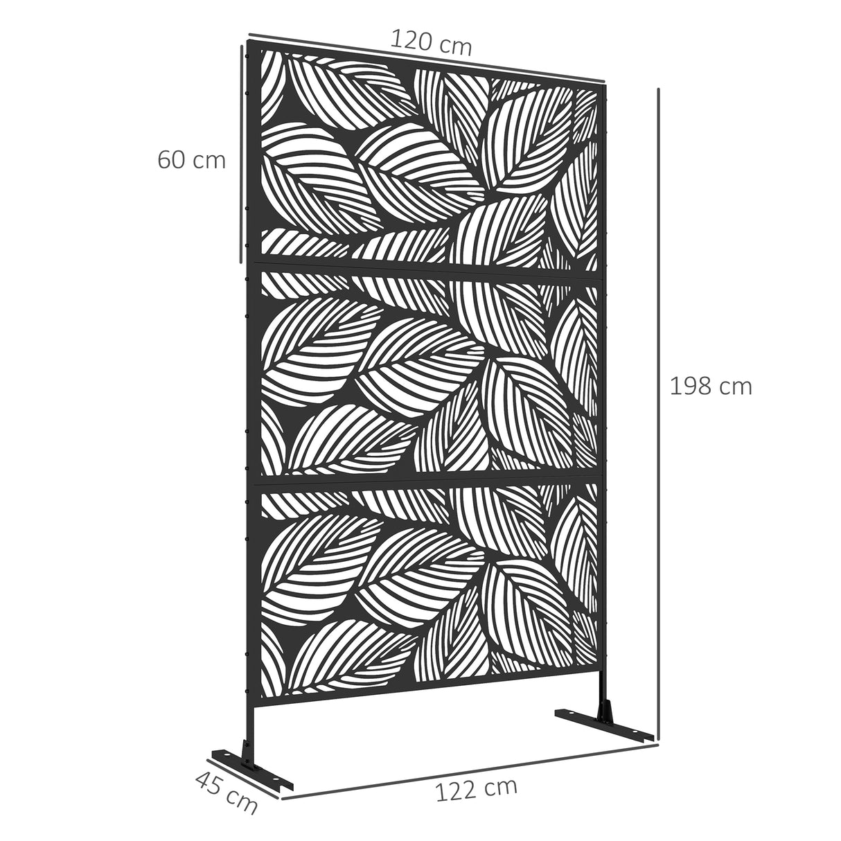 easycomfort easycomfort paravento da esterno decorativo in acciaio traforato con design a foglie 122x198cm nero