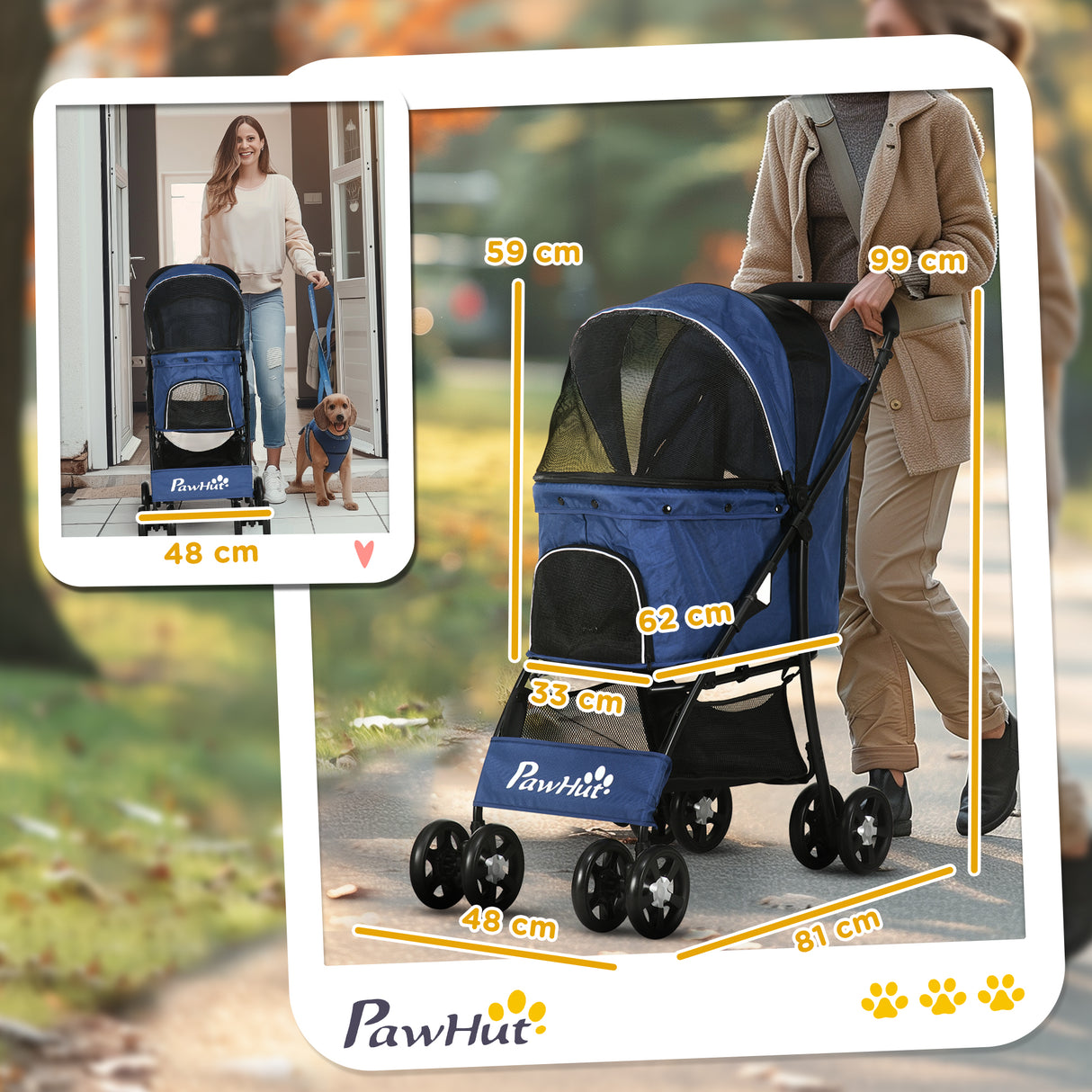 easycomfort easycomfort passeggino per cani con cesto cuscino e 2 guinzagli in acciaio e tessuto oxford 81x48x99 cm nero e blu scuro