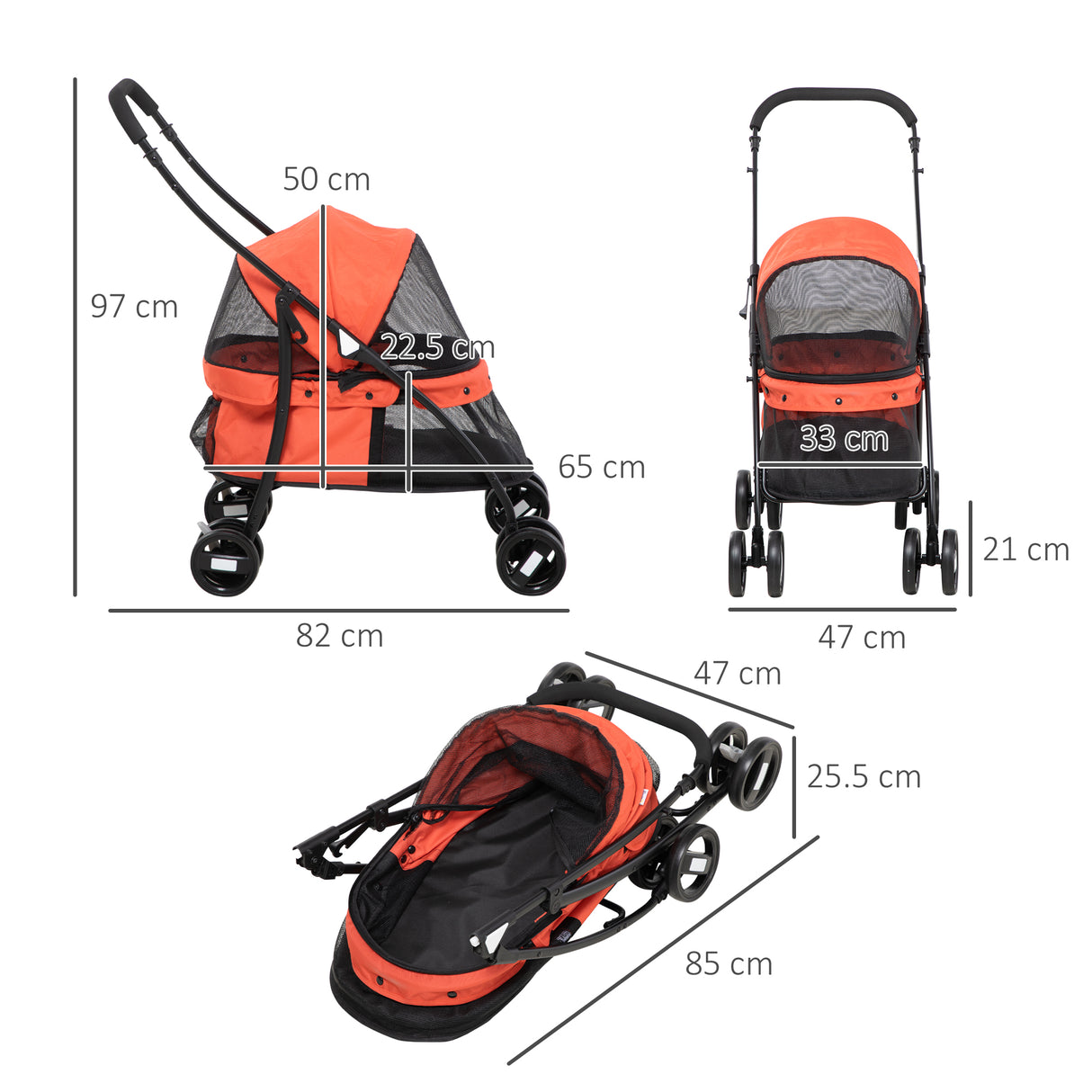 easycomfort easycomfort passeggino per cani pieghevole con tettuccio regolabile borsa e 2 guinzagli 82x47x97 cm rosso e nero