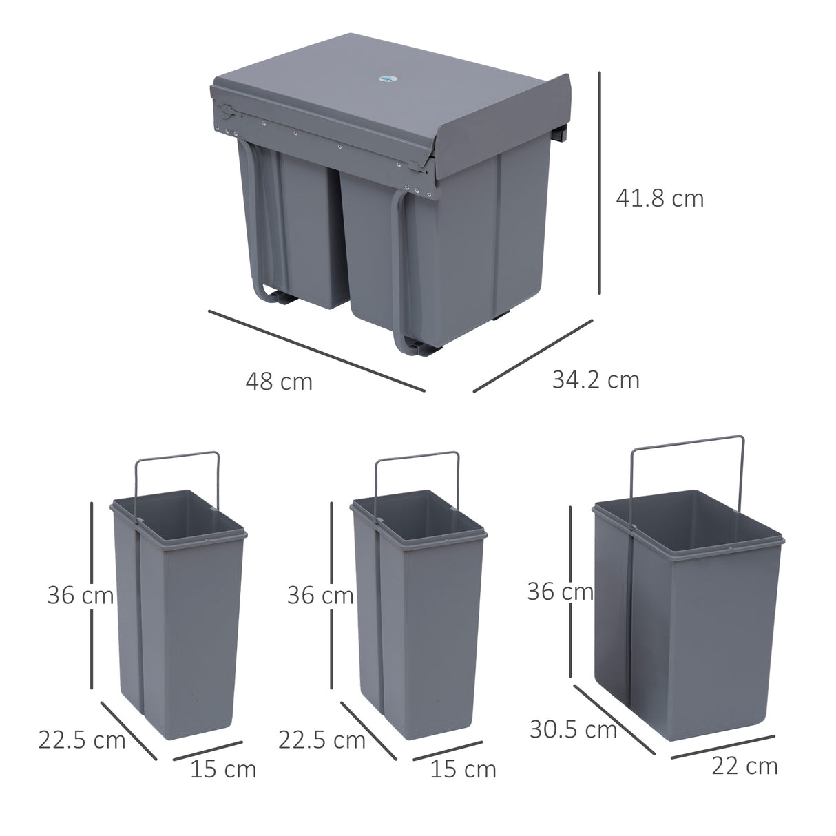 easycomfort easycomfort pattumiera estraibile con 3 contenitori per raccolta differenziata capacita totale 40l 48x34 2x41 8cm grigio