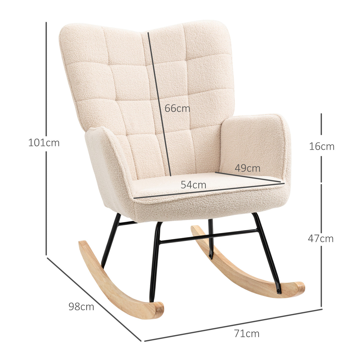 easycomfort easycomfort poltrona a dondolo imbottita in legno e acciaio per soggiorno e camera da letto 71x98x101 cm beige