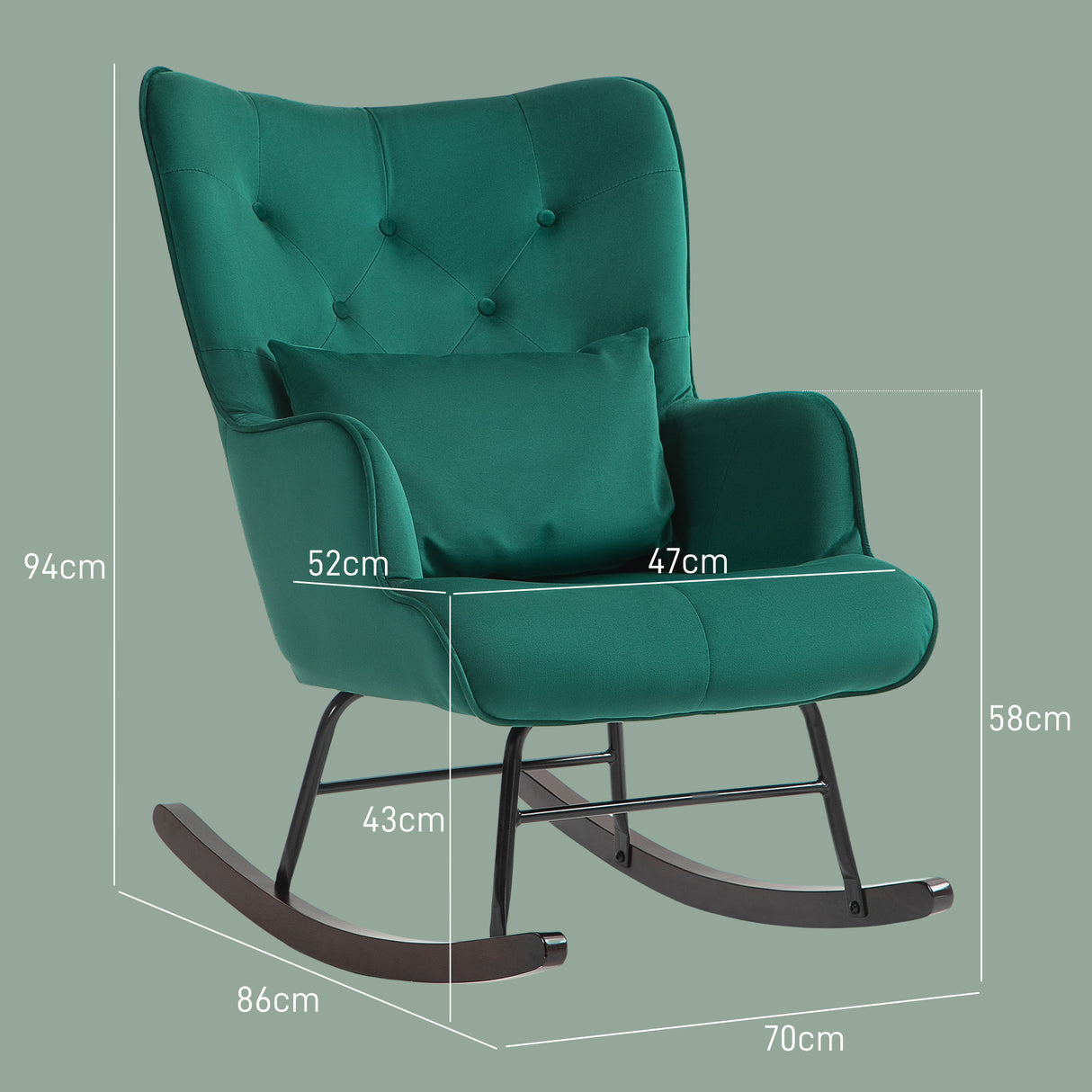 easycomfort easycomfort poltrona a dondolo in velluto con schienale alto a bottoni cuscino e braccioli verde
