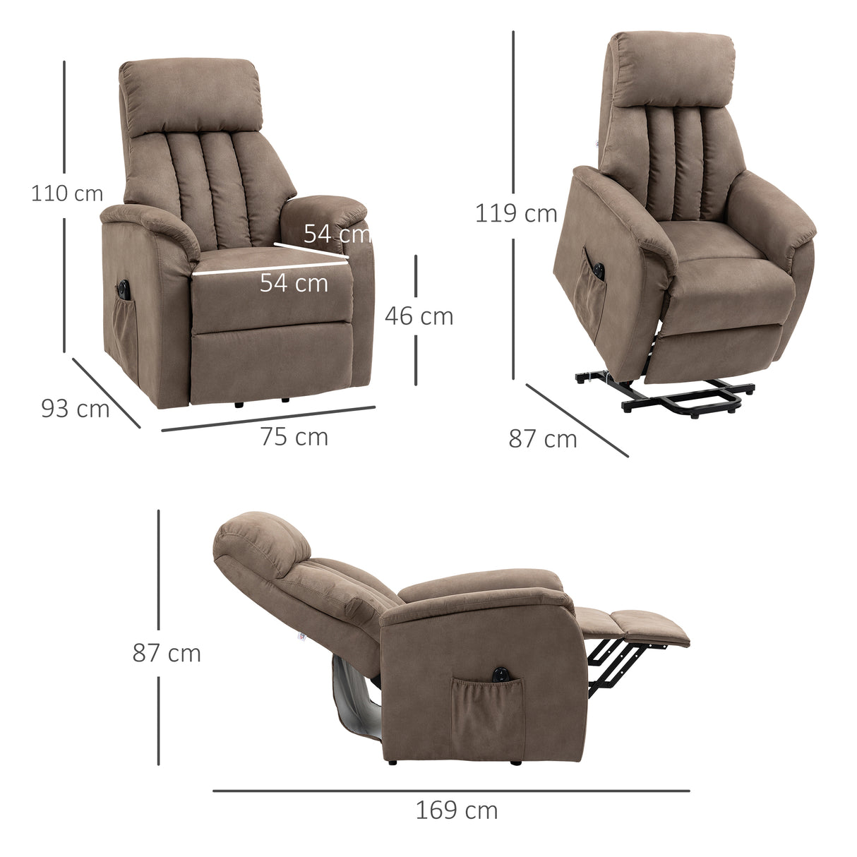 easycomfort easycomfort poltrona alzapersona reclinabile 150 max con telecomando e poggiapiedi 75x93x110 cm marrone