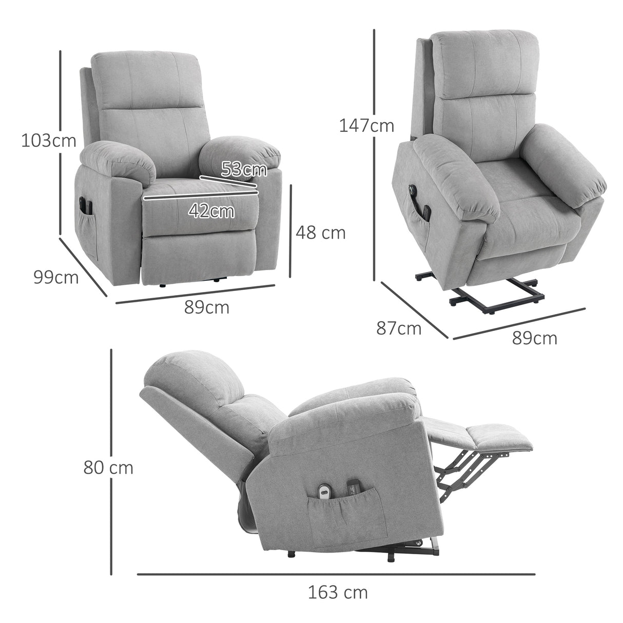 easycomfort easycomfort poltrona alzapersona reclinabile a 135 con 8 punti massaggianti e poggiapiedi 89x99x103 cm grigio chiaro
