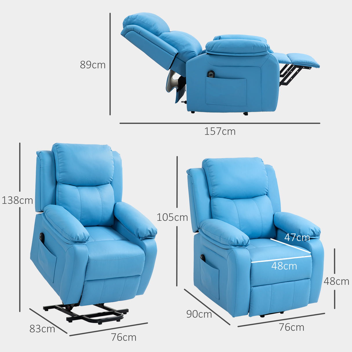 easycomfort easycomfort poltrona alzapersona reclinabile con poggiapiedi e telecomando in pelle pu 76x90x105 cm azzurro