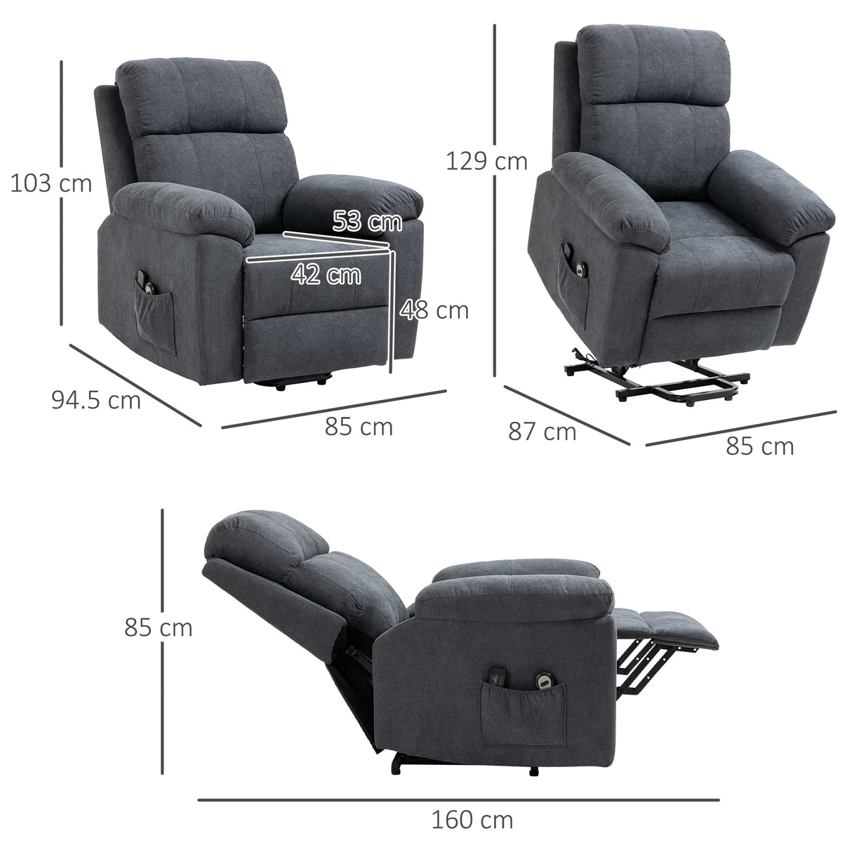 easycomfort easycomfort poltrona alzapersona reclinabile fino a 135 con 8 punti massaggianti telecomando e poggiapiedi 89x99x103 cm grigio