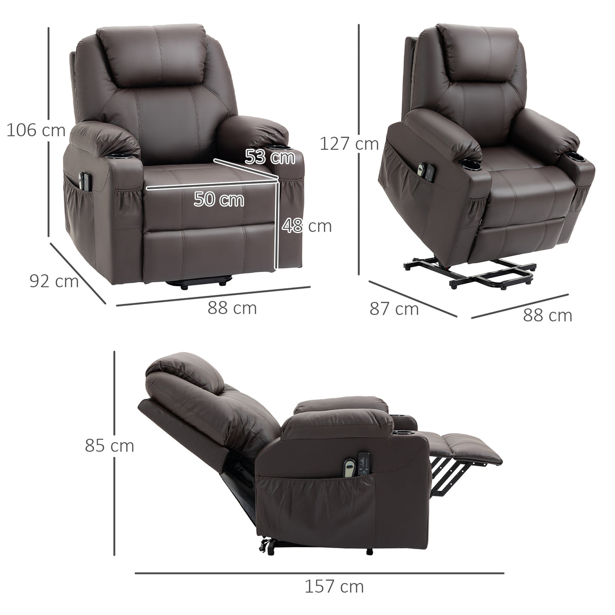easycomfort easycomfort poltrona alzapersona reclinabile fino a 135 con portabicchieri telecomando e poggiapiedi 88x92x106 cm marrone