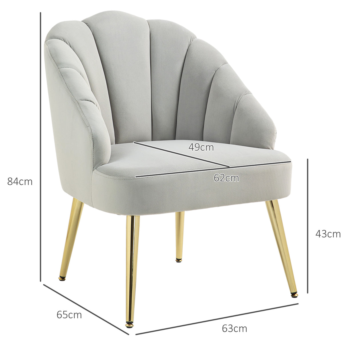 easycomfort easycomfort poltrona in velluto da camera e salotto a conchiglia stile art deco acciaio 63x65x84 cm grigio