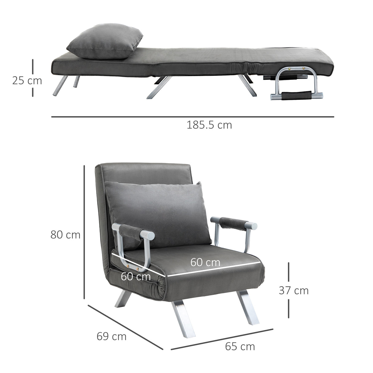 easycomfort easycomfort poltrona letto singolo 3 in 1 con schienale reclinabile su 5 livelli e cuscino divano letto singolo pieghevole per soggiorno e salotto in pelle scamosciata e metallo 65x69x80 cm grigio ean 8055776911588