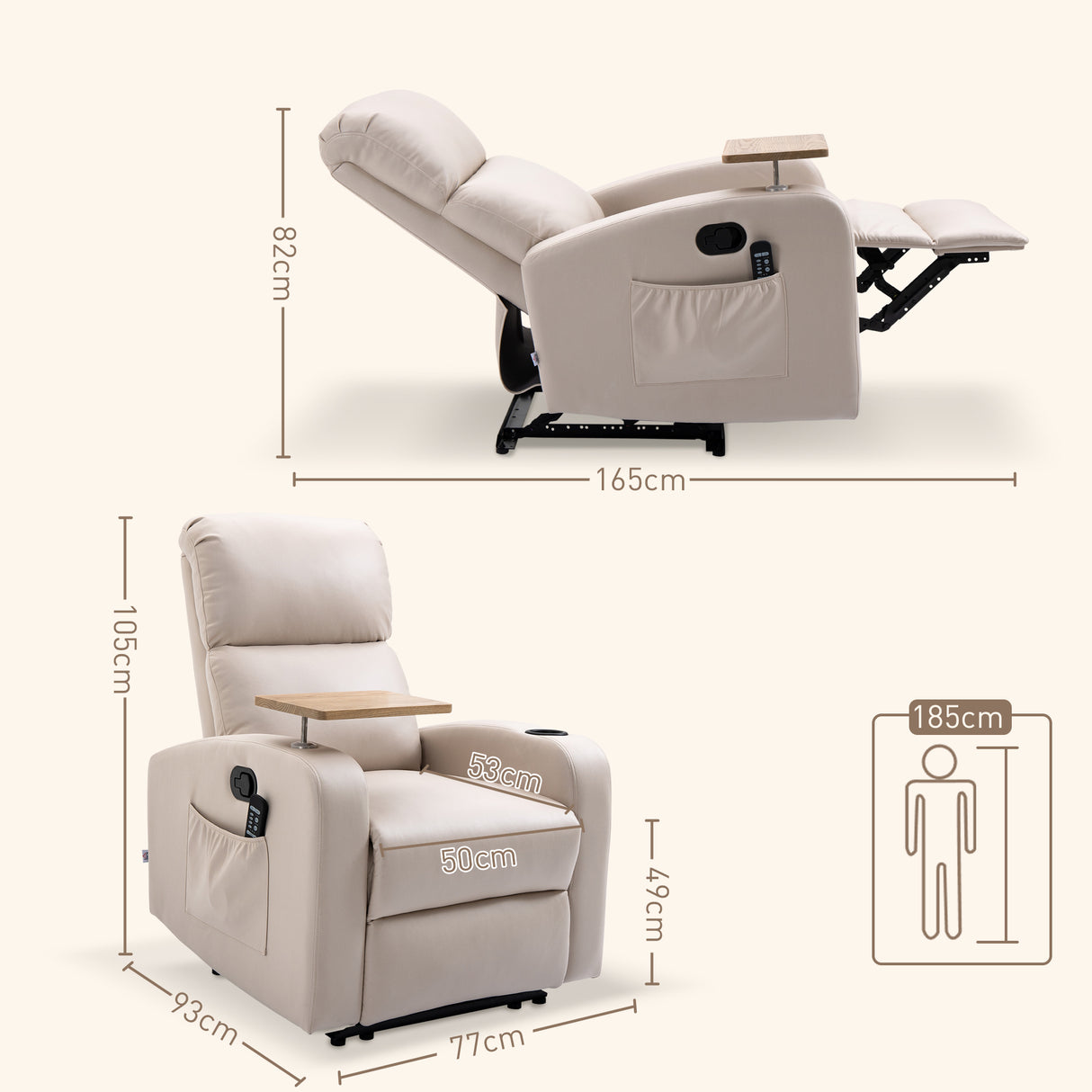 easycomfort easycomfort poltrona massaggiante e reclinabile con poggiapiedi e telecomando in microfibra 77x93x105 cm beige