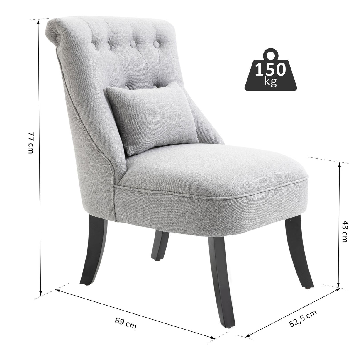 easycomfort easycomfort poltrona per salotto imbottita con cuscino e piedini antiscivolo poltrona darredo in tessuto effetto lino e legno 52 5x69x77 cm grigio ean 8054144134956