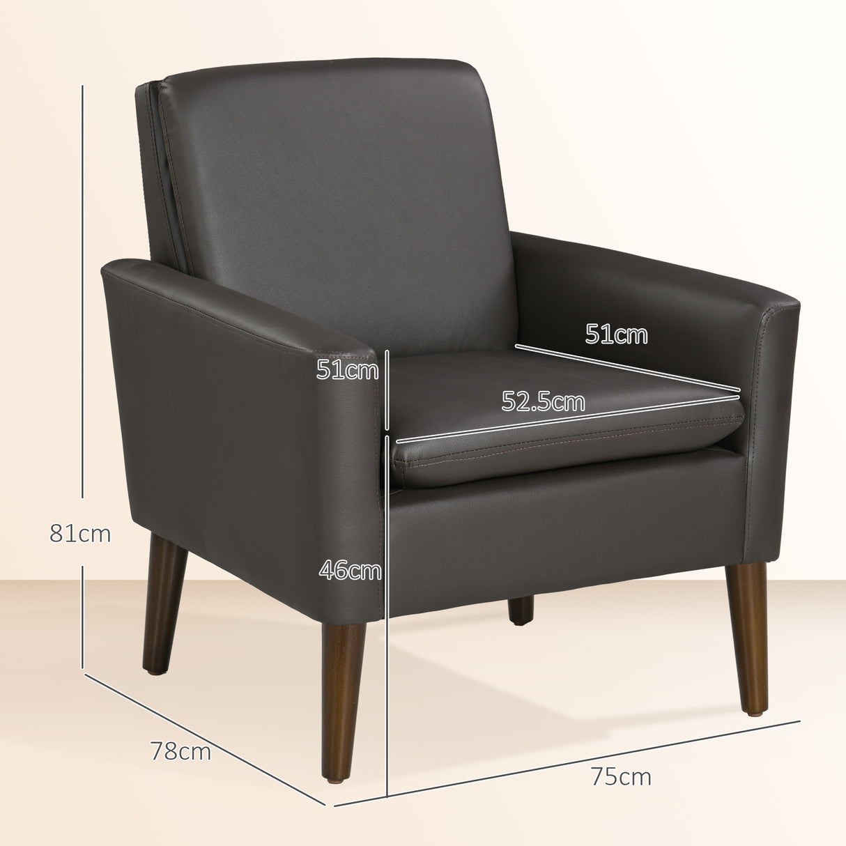 easycomfort easycomfort poltrona per salotto imbottita poltrona moderna in finta pelle e legno 75x78x81 cm marrone
