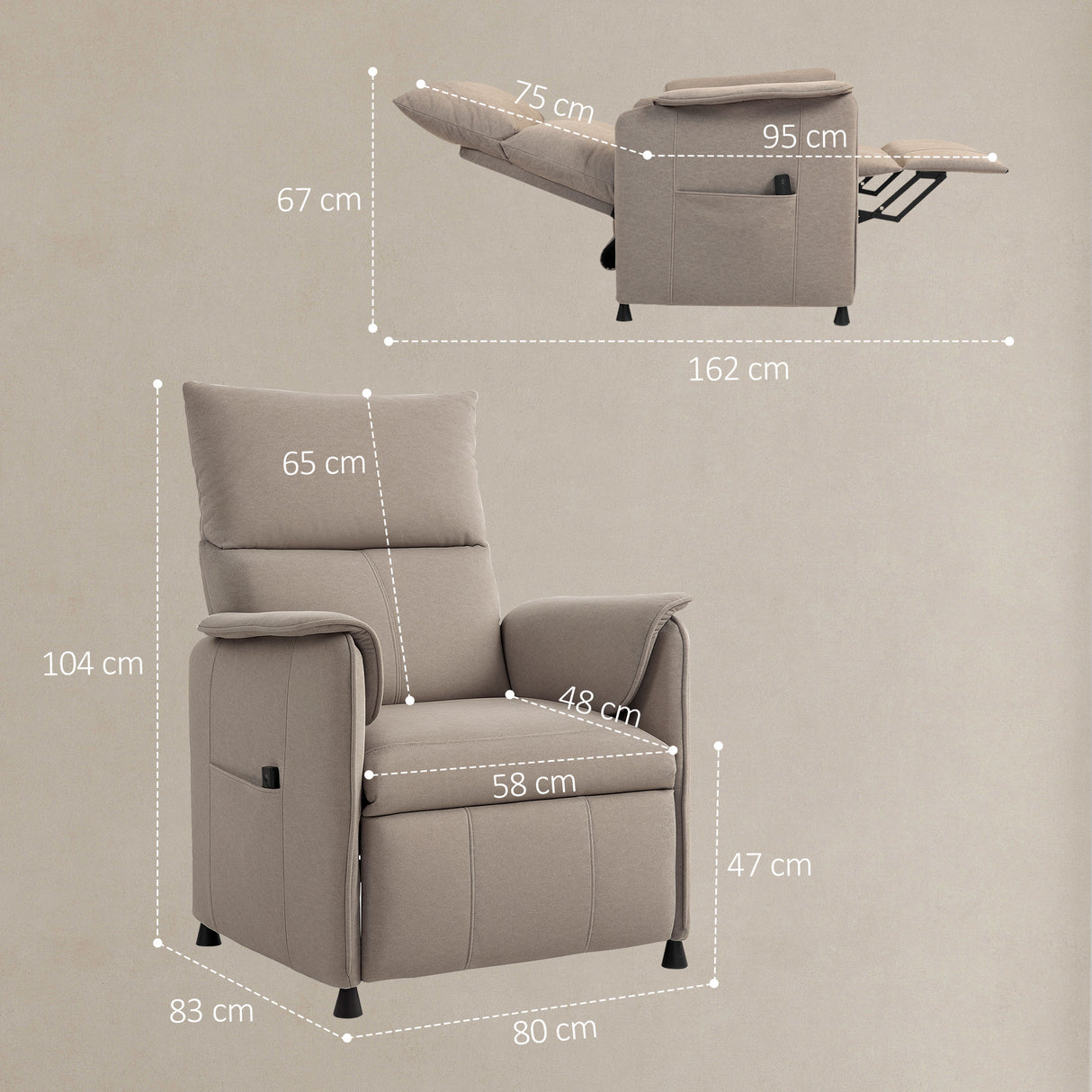 easycomfort easycomfort poltrona reclinabile elettrica con telecomando e poggiapiedi in tessuto effetto velluto 80x83x104 cm marrone