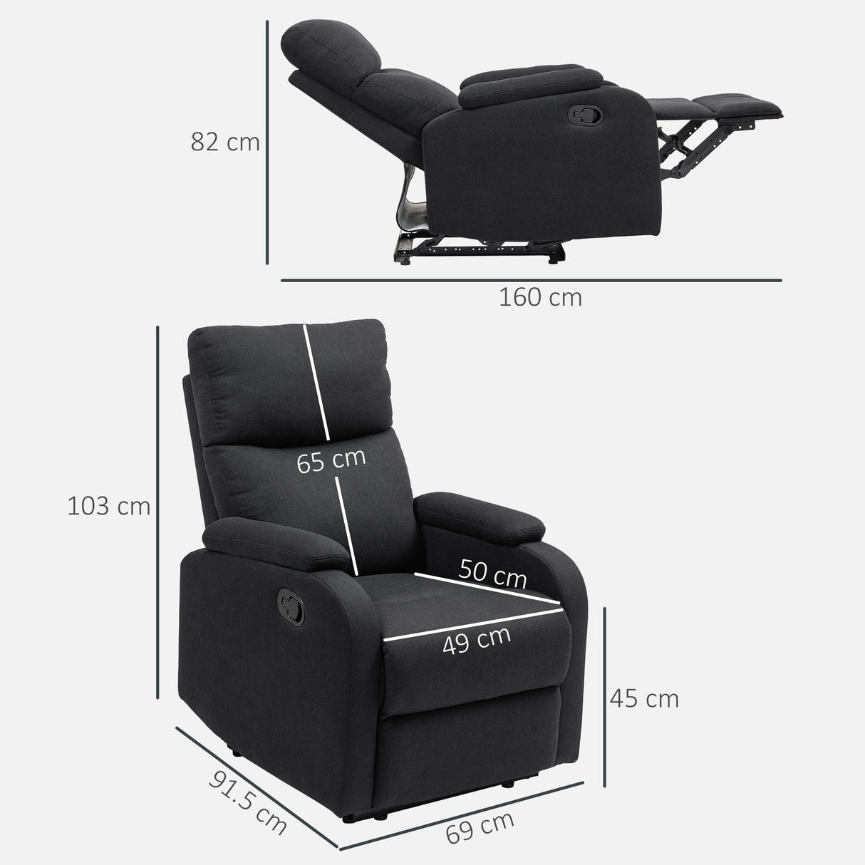 easycomfort easycomfort poltrona reclinabile manualmente a 60 extra imbottita in tessuto con poggiapiedi nero