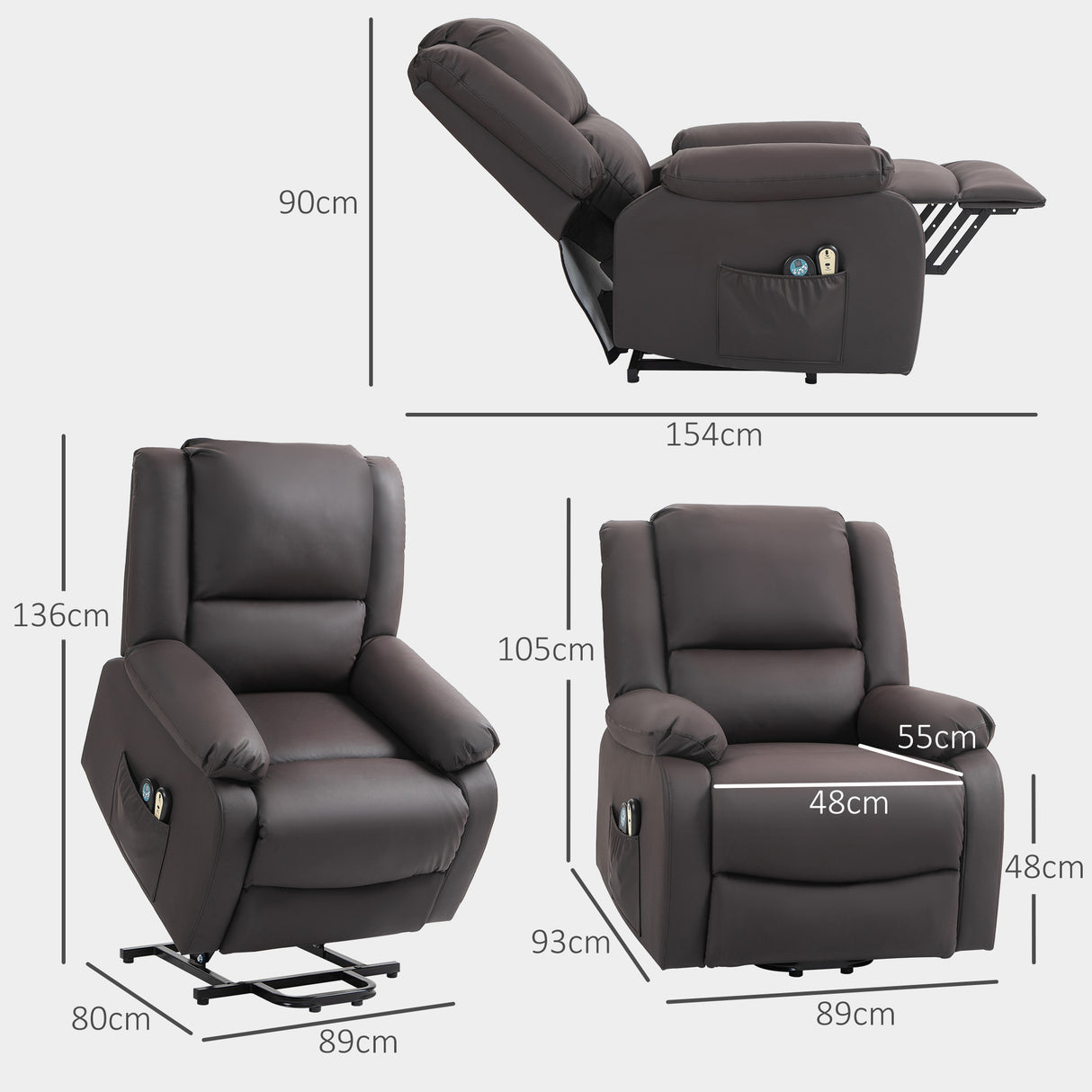 easycomfort easycomfort poltrona relax alzapersona reclinabile a 155 con 8 punti massaggio e riscaldamento marrone