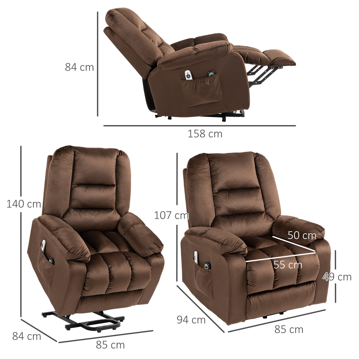 easycomfort easycomfort poltrona relax alzapersona reclinabile massaggiante e riscaldata in velluto marrone
