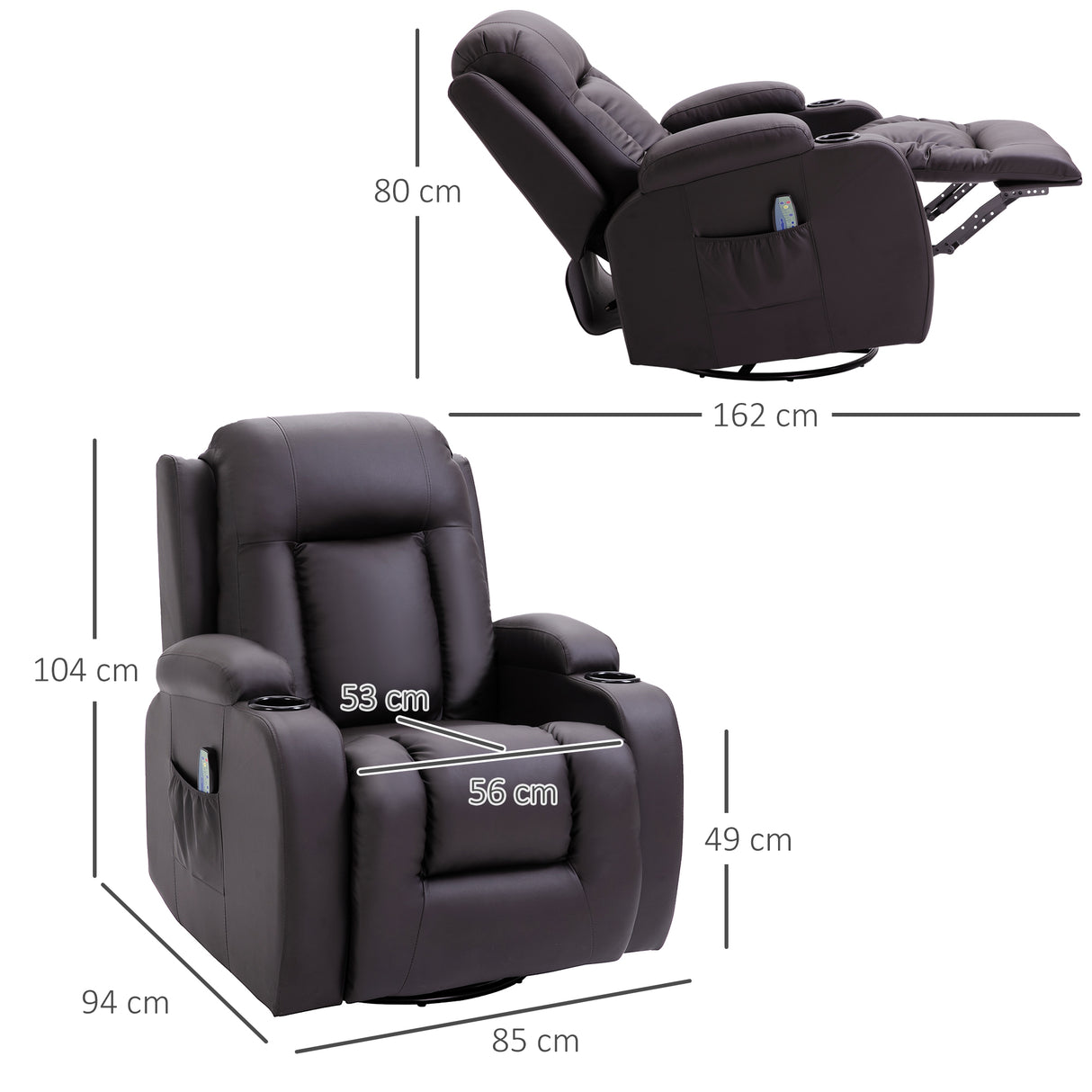 easycomfort easycomfort poltrona relax massaggiante e riscaldata con telecomando 85x94x104cm finta pelle marrone