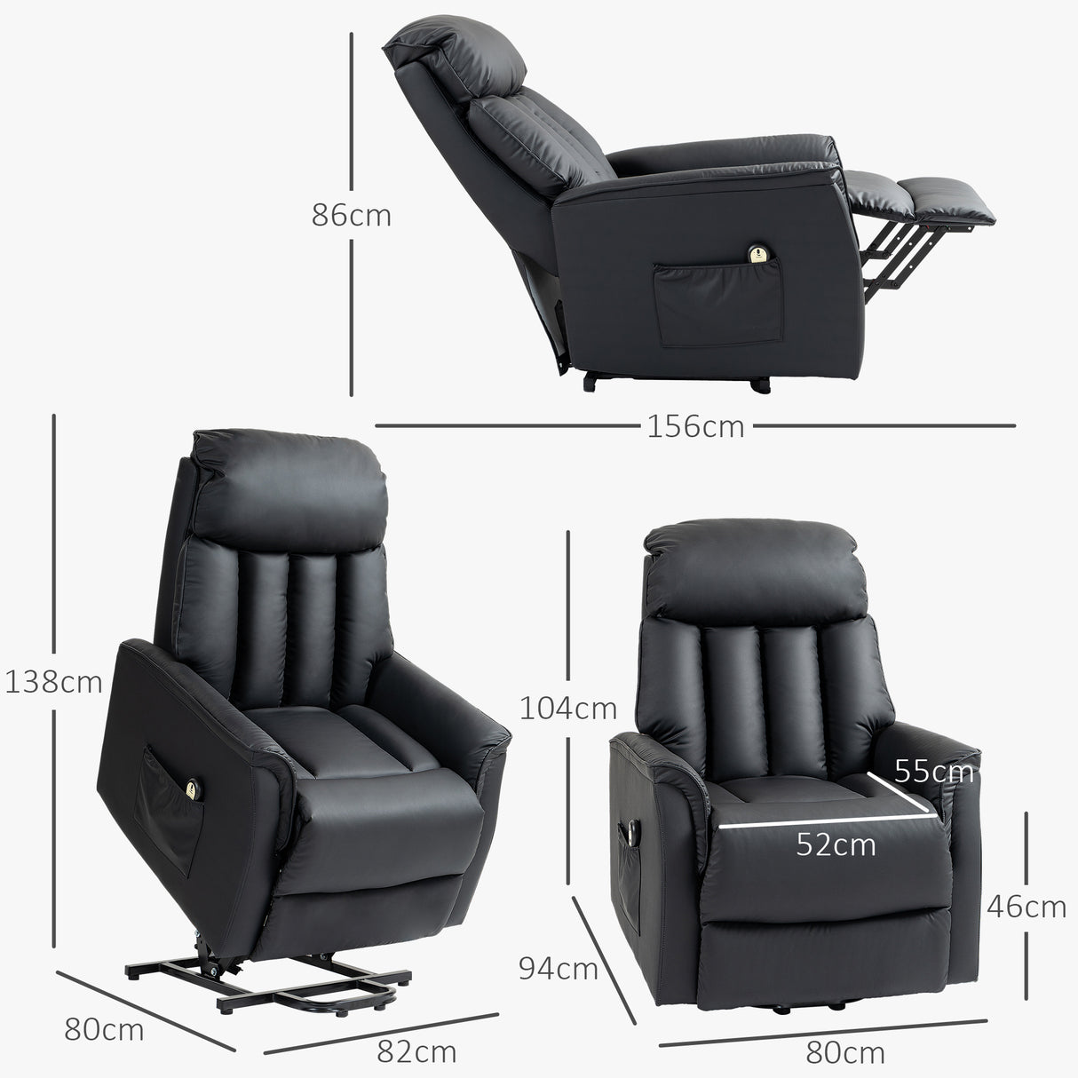 easycomfort easycomfort poltrona relax reclinabile alzapersone elettrica con telecomando e poggiapiedi 80x94x104cm nero