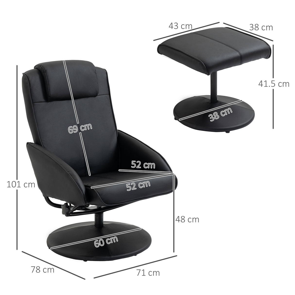 easycomfort easycomfort poltrona relax reclinabile con pouf poggiapiedi abbinato e rivestimento in finta pelle nero