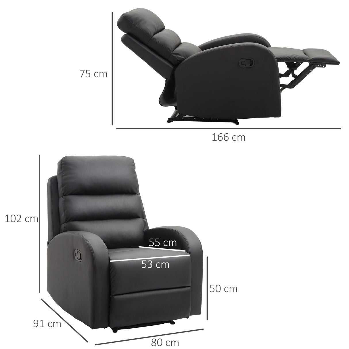 easycomfort easycomfort poltrona relax reclinabile con seduta imbottita e poggiapiedi per casa e ufficio in pelle pu 80x91x102 cm nera ean 8055776911762