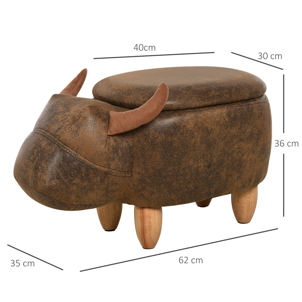 easycomfort easycomfort pouf contenitore a forma di bufalo pouf moderno da salotto sgabello poggiapiedi struttura in legno seduta imbottita 62x35x36cm marrone