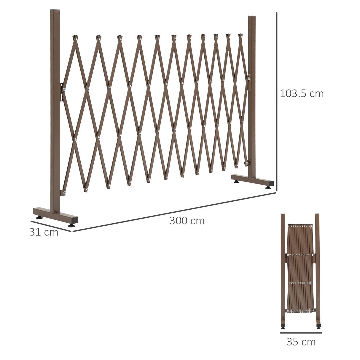 easycomfort easycomfort recinzione per giardino a larghezza regolabile in metallo e alluminio 300x31x103 5 cm marrone scuro