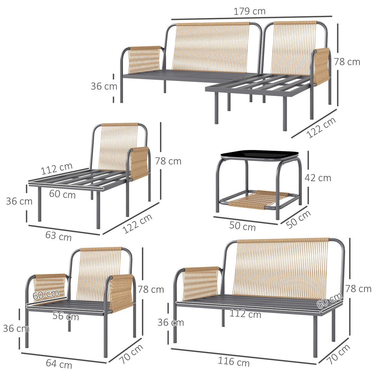 easycomfort easycomfort salotto da giardino 4 pezzi in rattan con divano chaise longue poltrona e tavolino con cuscini grigio
