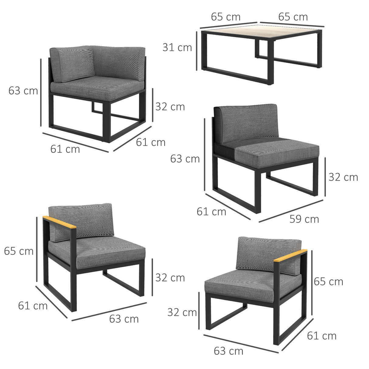 easycomfort easycomfort salotto da giardino con divano e tavolino in alluminio con cuscini imbottiti grigio