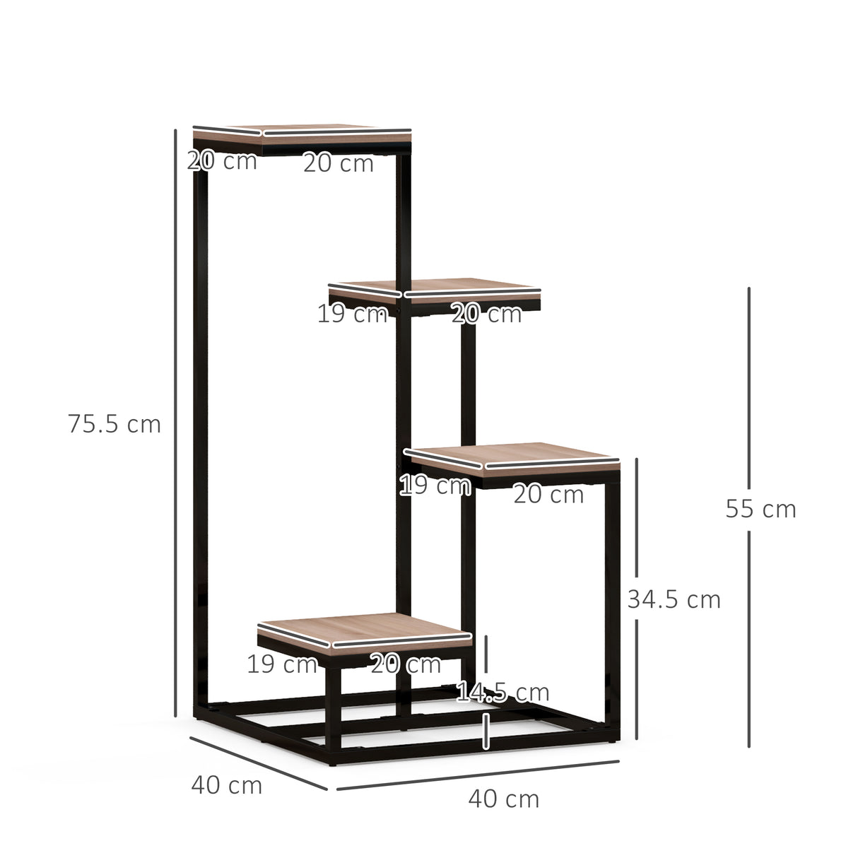 easycomfort easycomfort scaffale per piante a 4 livelli in acciaio e legno 40x40x75 5 cm marrone e nero