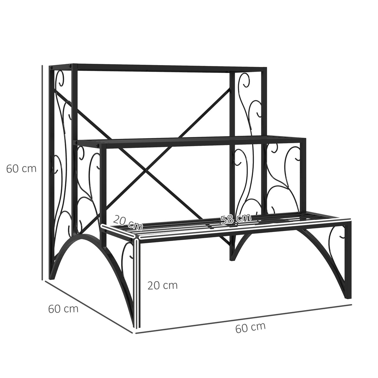 easycomfort easycomfort scaffale porta piante a 3 livelli a scaletta per interno ed esterno in metallo 60x60x60 cm nero