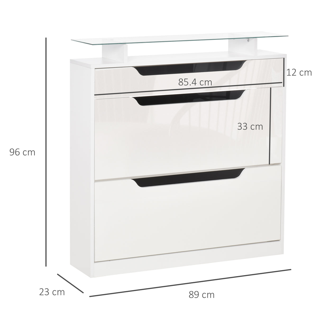 easycomfort easycomfort scarpiera moderna con 2 cassetti per 16 scarpe scarpiera a ribalta con mensola regolabile e ripiano in vetro 89x23x96cm bianco lucido