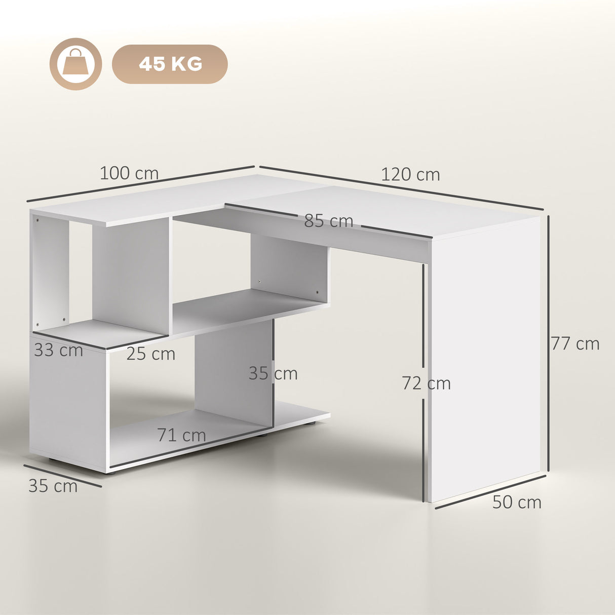 easycomfort easycomfort scrivania angolare moderna per ufficio con 4 ripiani in legno bianco 120x100x77 cm