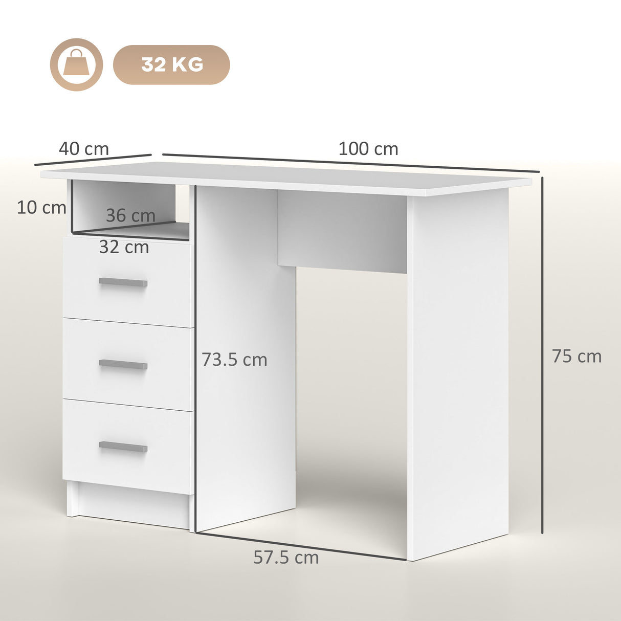 easycomfort easycomfort scrivania moderna in legno con 3 cassetti e ripiano aperto 100x40x75 cm bianca e marrone