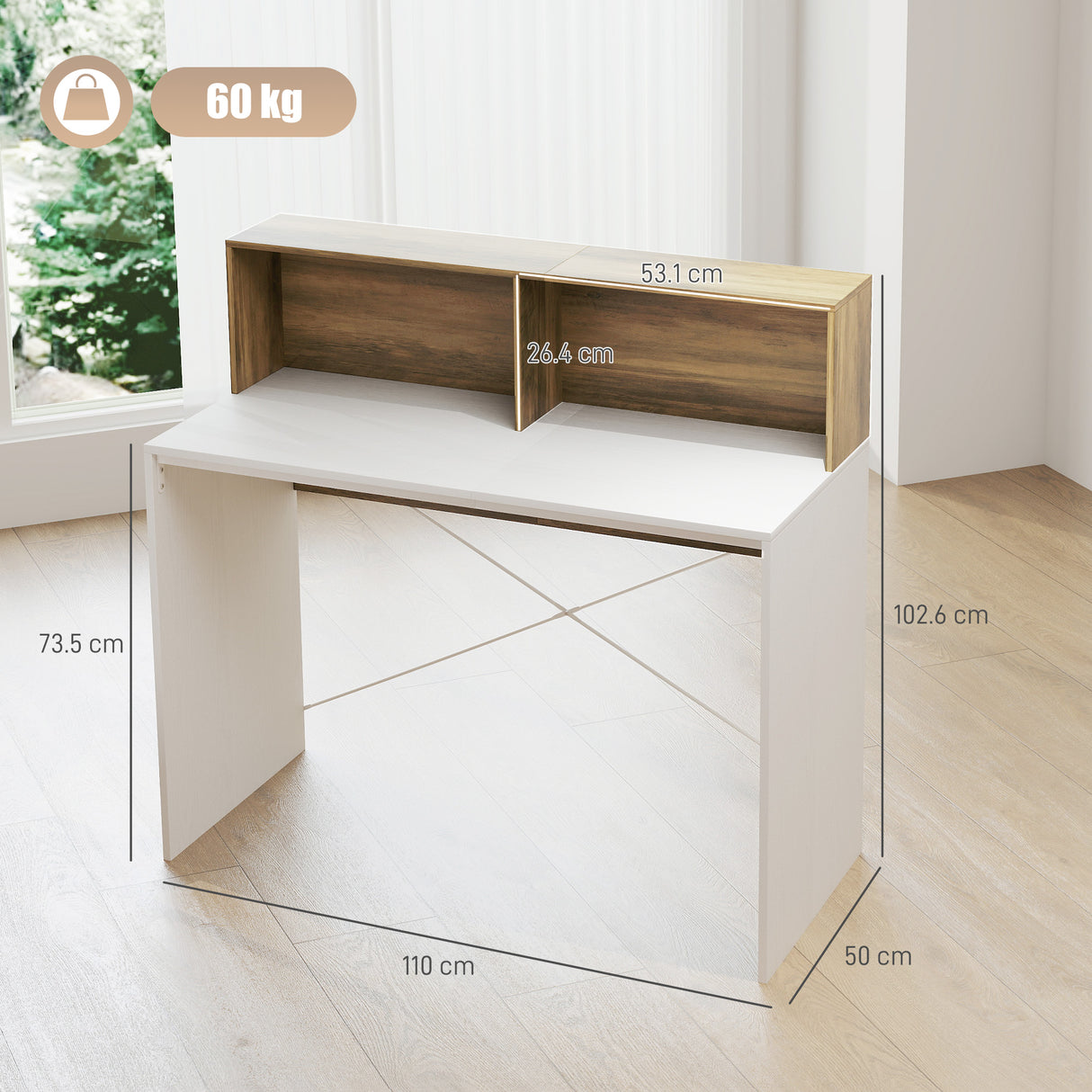 easycomfort easycomfort scrivania pc moderna con piano rialzato e 2 ripiani in truciolato 110x50x102 6 cm bianco marrone e noce