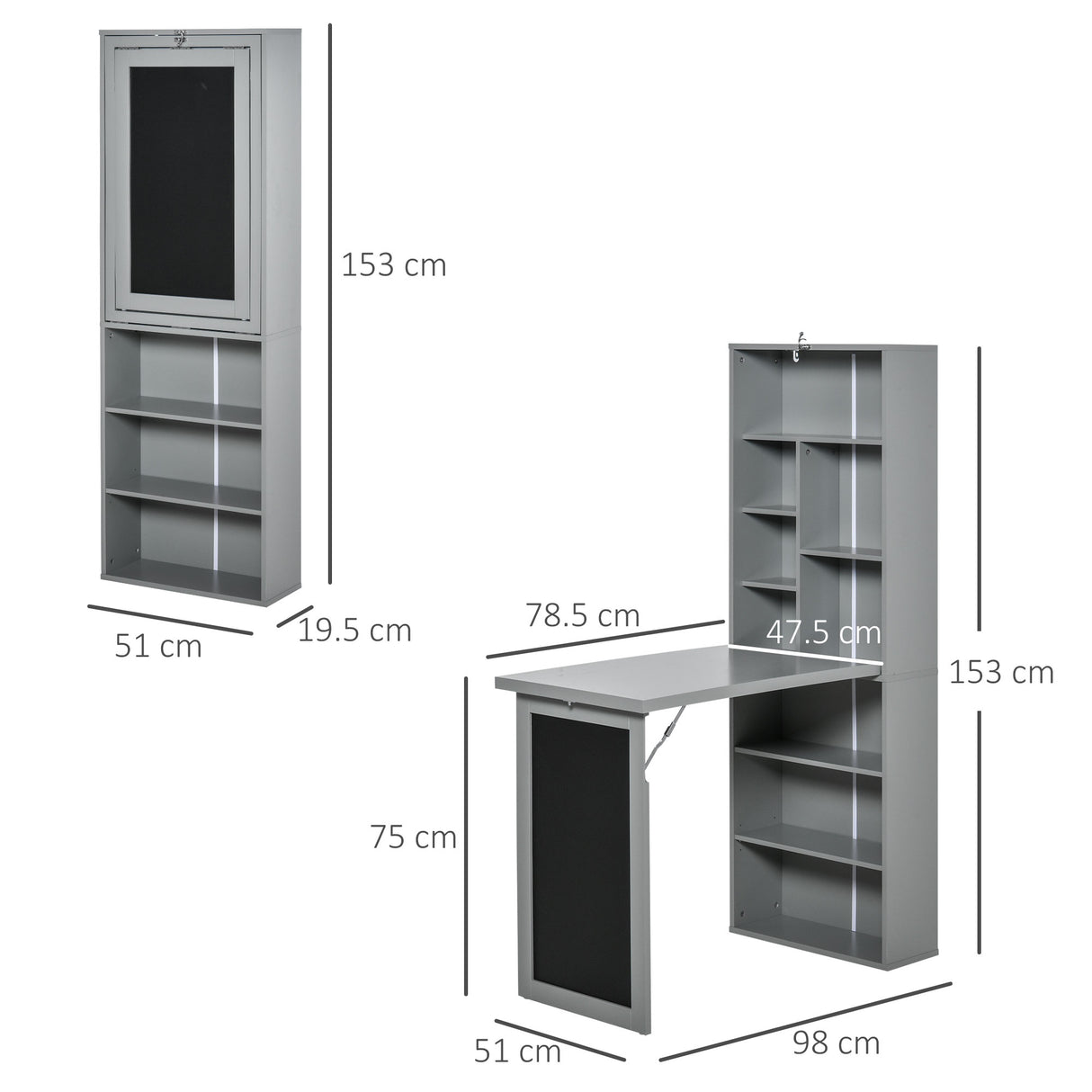 easycomfort easycomfort scrivania pc pieghevole con libreria a 9 ripiani in legno e metallo 98x51x153 cm grigio