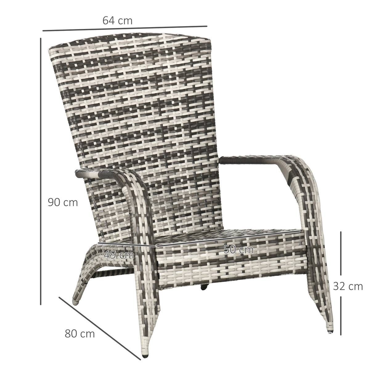 easycomfort easycomfort sedia da giardino adironrack con braccioli in rattan e acciaio 64x80x90 cm grigio