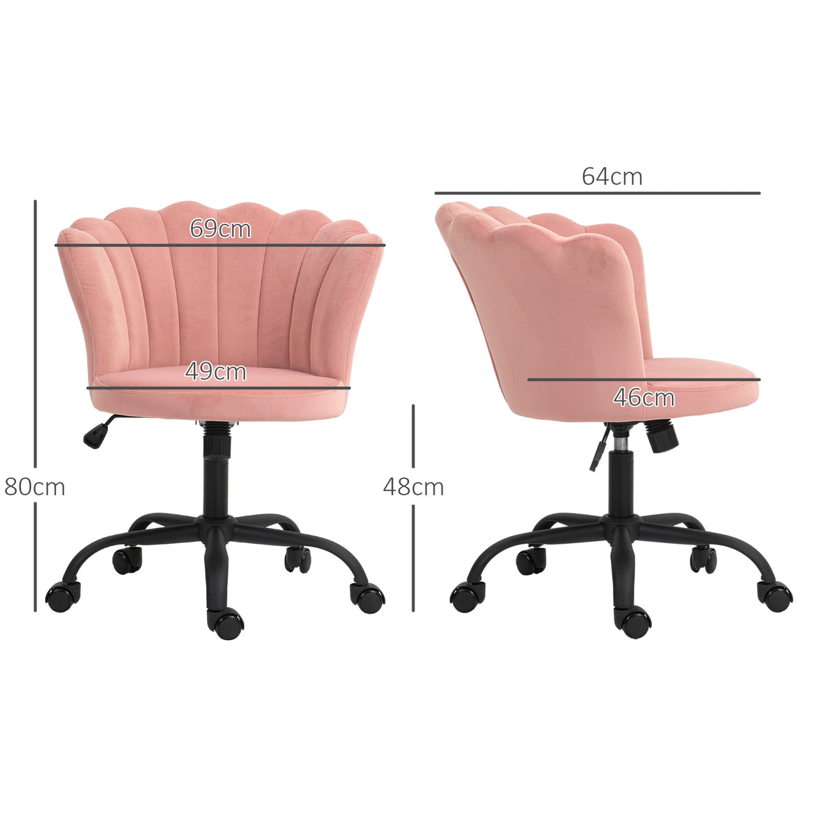 easycomfort easycomfort sedia da ufficio con schienale a petalo senza braccioli con altezza regolabile rivestimento in velluto rosa