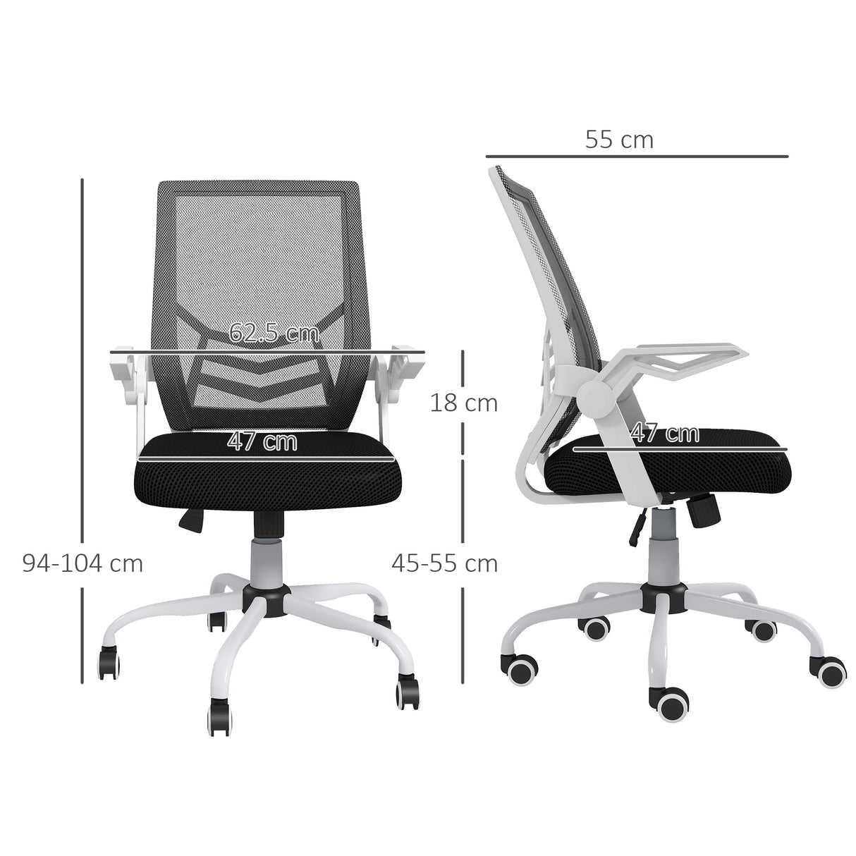 easycomfort easycomfort sedia da ufficio ergonomica ad altezza regolabile in tessuto effetto lino 62 5x55x94 104 cm bianco e nero